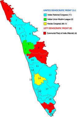 15th Lok Sabha (2009) Kerala Constituency wise Loksabha Results 2009.svg