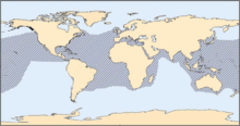 Map of the range of the loggerhead turtle.