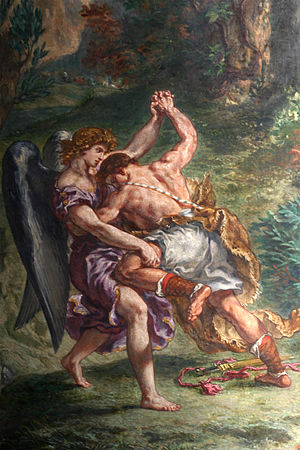 Atheology ; Jacob fighting the angel, by Delac...