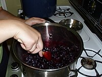 Making blueberry jam