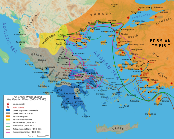 Karte des Ionischen Aufstands und der Perserkriege 500–479 v. Chr.
