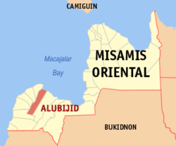 Mapa ning Misamis Oriental ampong Alubijid ilage