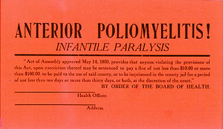 This cardboard placard was placed in windows of residences where patients were quarantined due to poliomyelitis. Violating the quarantine order or removing the placard was punishable by a fine of up to US$100 in 1909 (equivalent to $3,391 in 2023). Polio quarantine card.jpg