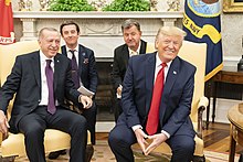 Trump with Turkish President Recep Tayyip Erdogan in the Oval Office, November 13, 2019 President Trump Meets with the President of Turkey (49060819653).jpg