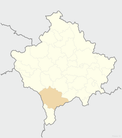 Lokacija grada Prizrena unutar Kosova
