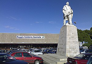 Exterior of the station building and Giuseppe Garibaldi monument and square