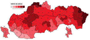 Mapa výsledkov strany SMER-SD