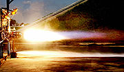 Rocket engine test fire, Space Exploration Technologies, (SpaceX) Kestrel engine.