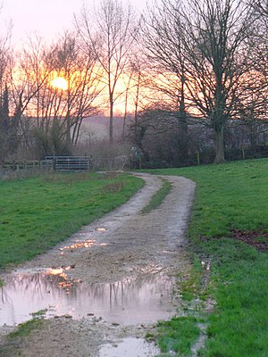 English: Sunset on the Path to St Oswald's Cha...