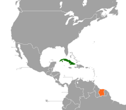 Map indicating locations of Cuba and Suriname