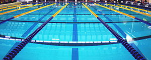 Swimming pool with lane ropes in place cropped