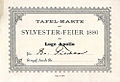 Tafelkarte zur „Sylvesterfeier“ 1886