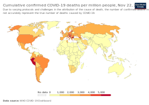 Ukupno potvrđenih smrtnih slučajeva zbog COVID-19 na milion ljudi, 25 mart 2020.