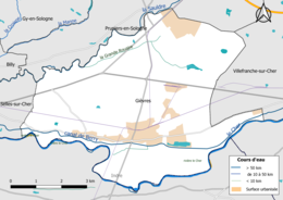 Carte en couleur présentantle réseau hydrographique de la commune