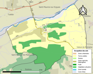 Carte en couleurs présentant l'occupation des sols.