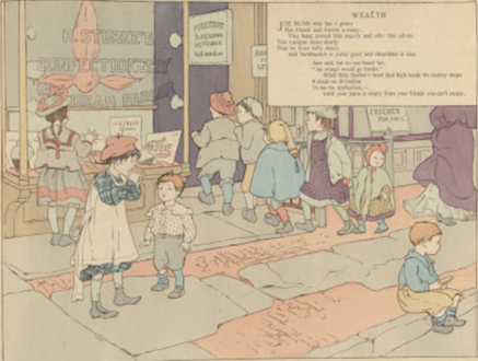 "Richesse" de Children of Our Town, 1902, écrit par Carolyn Wells et illustré par Ethel Mars et Maud Hunt Squire.