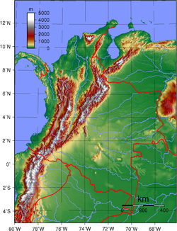 Topography of the 31 departments of Colombia (not including San Andres y Providencia)