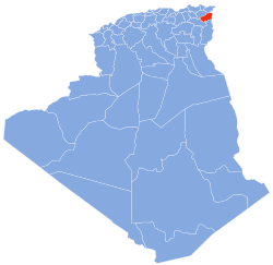 Mapa da Argélia destacando a província de Souk Ahras