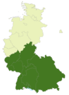 A map of Germany with the location of the 2. Bundesliga Süd highlighted