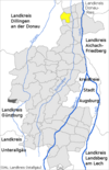 Lage der Gemeinde Ehingen im Landkreis Augsburg
