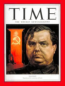 Cover for March 23, 1953, with Georgy Malenkov Georgy Malenkov-TIME-1953.jpg