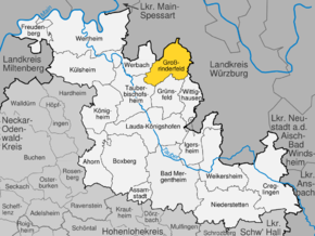 Poziția Großrinderfeld pe harta districtului Main-Tauber-Kreis