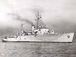 HMAS Rockhampton in Sydney Harbour during 1944