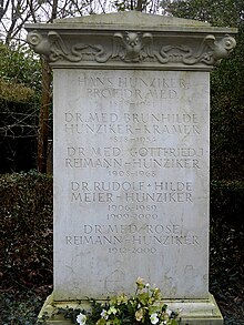 Hans Hunziker-Kramer (1878–1941) Dr. med., Professor, Hochschullehrer für Hygiene und soziale Medizin, Frauenarzt, Familiengrab auf dem Friedhof Hörnli, Riehen, Basel-Stadt