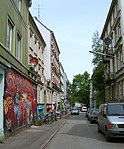 Karolinenviertel i stadsdelen St Pauli nära Feldstrasse station
