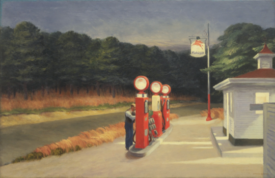 Усамљена бензинска пумпа (Едвард Хопер, уље на платну, 1940)
