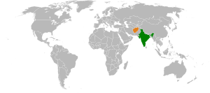 Mapa indicando localização da Índia e do Afeganistão.