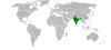 Location map for India and North Korea.