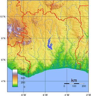Topographic map of Ivory Coast. Created with G...