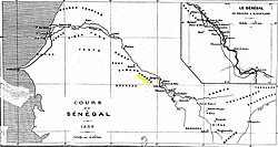 1889 map of the Senegal river, with Khasso highlighted.
