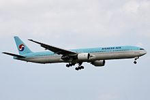 HL7534, the aircraft involved, seen at Narita International Airport (The other airport serving Tokyo) in 2009. Korean Air B777-300(HL7534) (4358768879).jpg