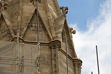 A gilded crown installed on one of the towers Lincoln Cathedral detail 2013-1.jpg