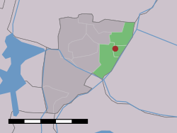 The village (dark red) and the statistical district (light green) of De Rijp in the former municipality of Graft-De Rijp.