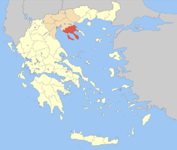 中央マケドニア地方におけるハルキディキ県の位置