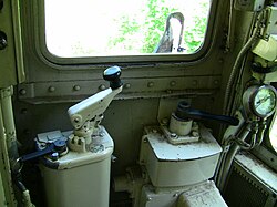 Operator's cab of R17 car 6688 at the Shore Line Trolley Museum R17 6688 MC.jpg