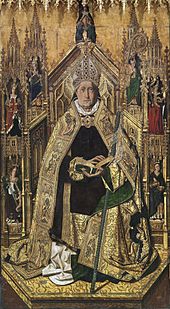 St. Dominic of Silos enthroned as abbot (Hispano-Flemish Gothic 15th century) Santo Domingo de Silos entronizado como obispo, por Bartolome Bermejo.jpg