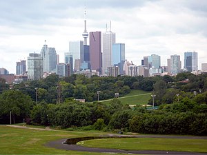 The skyline of Toronto looking across Riverdal...
