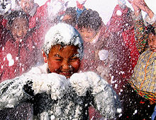 Children having fun playing with snow Snowball fight at China.jpg