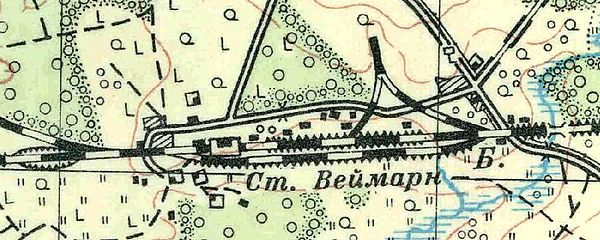Посёлок при станции Веймарн на карте 1930 года
