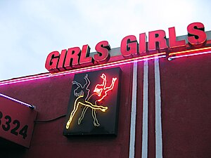 Signage on the exterior of a strip club in Los...