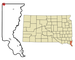 Расположение в округе Юнион и штате Южная Дакота
