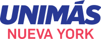 The UniMás network logo, the words UNIMÁS in blue in an italic sans serif with some rounded corners, with the words NUEVA YORK below in another sans serif in red.