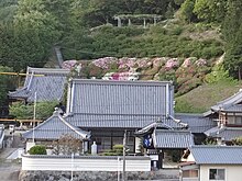 向かいの坂道から見た朝日寺の全景