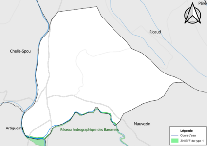 Carte de la ZNIEFF de type 1 sur la commune.