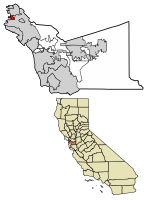 Location of Emeryville in Alameda County, California.