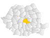 Mapa Rumunska se zvýrazněním Brašovské župy